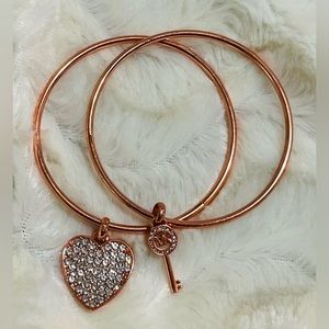 MK rose gold heart & key charms bangles